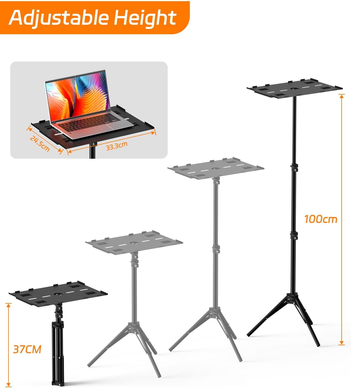FUDONI Projector Stand Tripod from 14.5'' to 39.4'', Laptop Tripod Stand Height Adjustable for Home Cinema, Office FUDONI