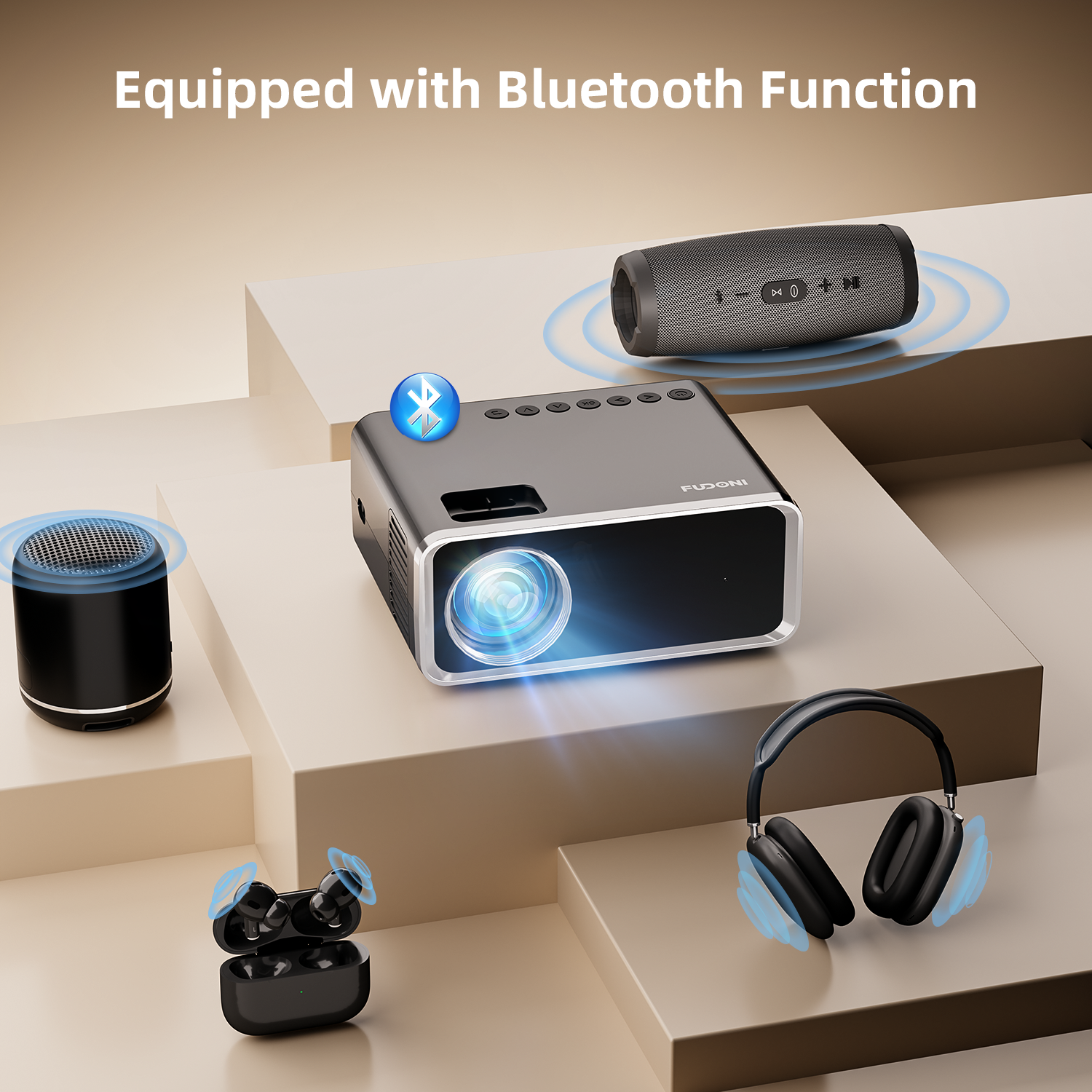 FUDONI Projector with WiFi and Bluetooth, Upgraded 5G Portable Projectors 4K Supported Native 1080P 12000L, Outdoor LED Movie Projector for Home Theater, Compatible w/iOS Android Phone/TV Stick/Laptop FUDONI