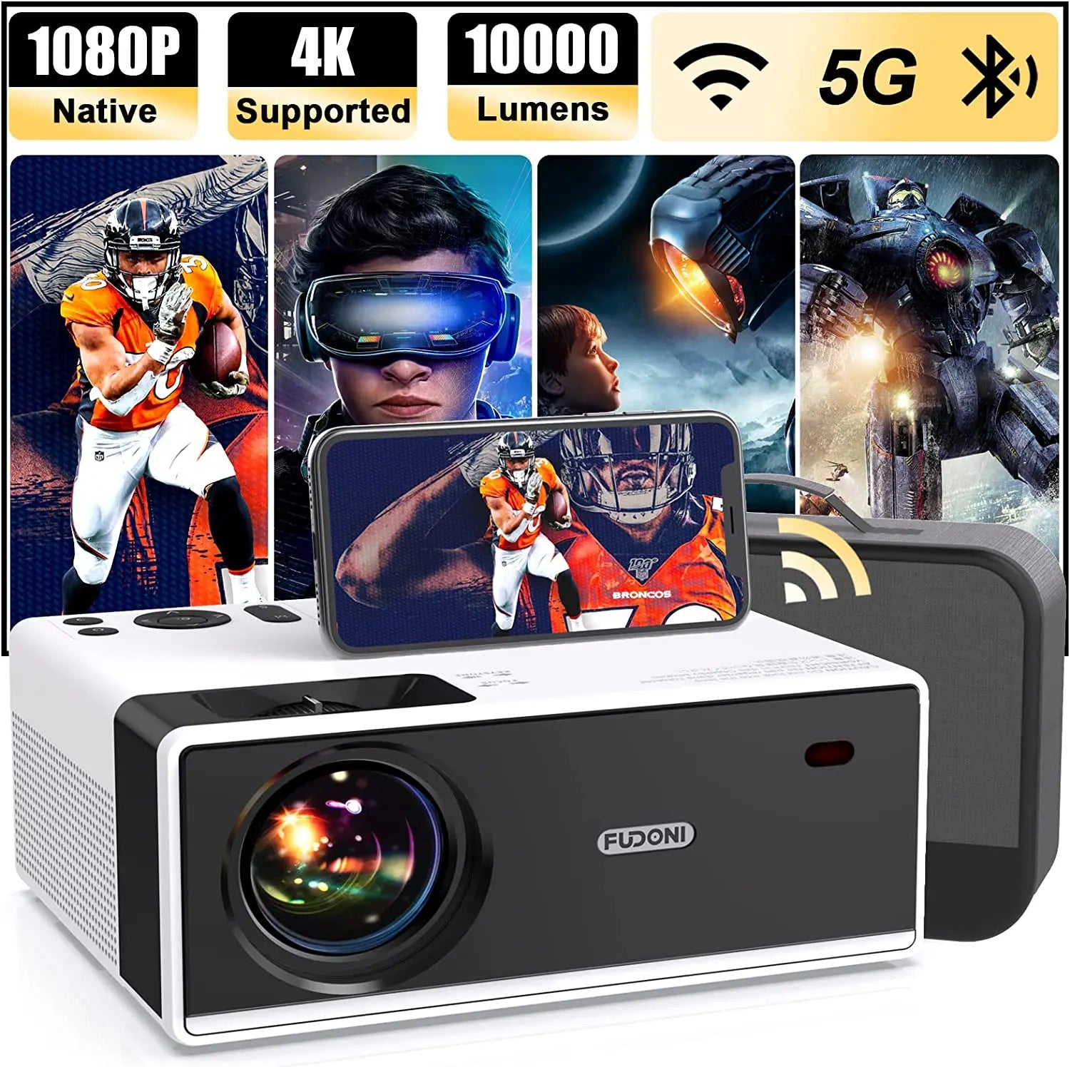 Android Smart DLP Mini Projector,4K LED 1080P WiFi Bluetooth Pocket  Projector HD Home Theater Movie Family Cinema, Support  WiFi/HDMI/Bluetooth/USB/TF