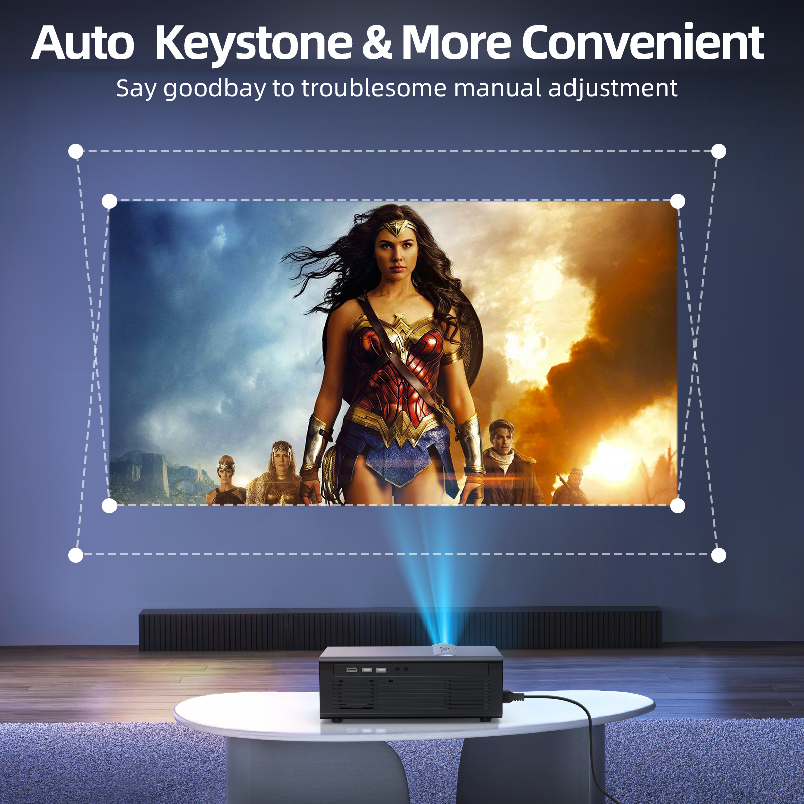 [Electric Focus/Auto Keystone] Projector with WiFi and Bluetooth, Native 1080P 20000L 4K Supported, FUDONI Outdoor Movie Projector for Home Theater UP to 300", for HDMI/USB/iOS/Android/TV Stick/Laptop FUDONI