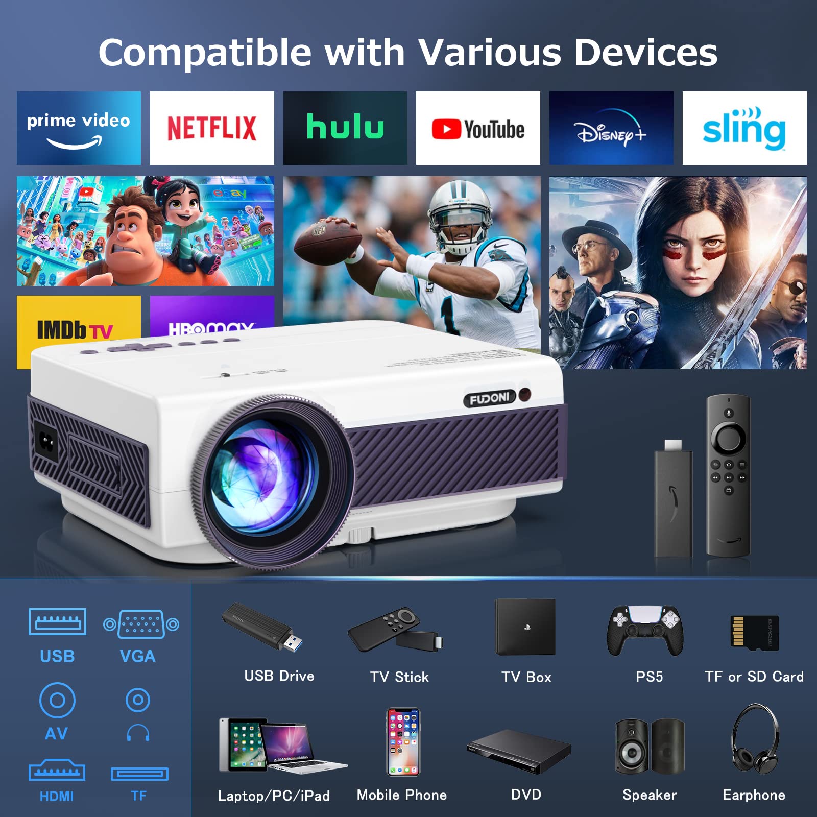 FUDONI 5G WiFi Native 1080P Outdoor Projector - Czech Republic