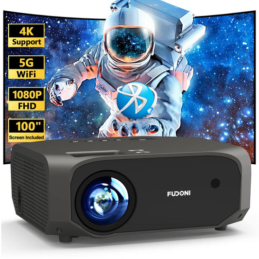 FUDONI Projector with 5G WiFi and Bluetooth, 10000L Native 1080P Portable Outdoor Video Projector 4K Supported, Home Theater Movie Projector with Screen for Phone/PC/TV Stick/PS5 FUDONI