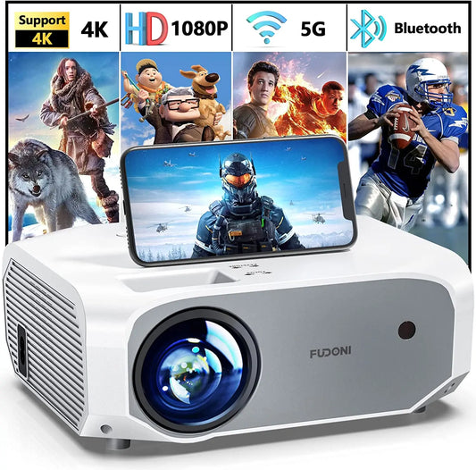 New Year Sale - Native 1080P 5G WiFi Projector 4k Supported, FUDONI 10000L Portable Outdoor Projector with Screen, Home Theater Projector for iOS/Android/TV Stick/Laptop/HDMI/USB FUDONI