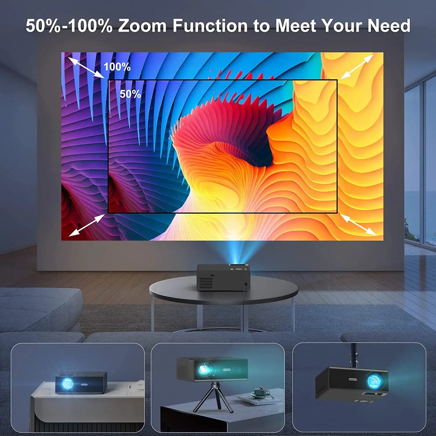 New Year Sale - Projector with WiFi and Bluetooth, Projector 4K Support Native 1080P Projector, 5G WiFi FUDONI Outdoor Projector with 400 ANSI Max 300" Display, Movie Projector Compatible w/iOS/Android/Win/PS5, Black FUDONI