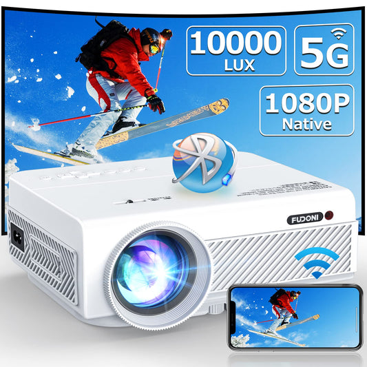 Projector with WiFi and Bluetooth, FUDONI 5G WiFi Native 1080P Outdoor Projector 10000L Support 4K, Portable Movie Projector with Screen and Max 300", for iOS/Android/Laptop/TV Stick/HDMI/USB/VGA/TF Fudonipower.com